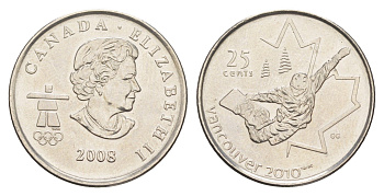 Канада 25 центов 2008 XXI зимние Олимпийские Игры, Ванкувер 2010 - Сноуборд KM 768 сталь плакированная никелем UNC 4652-1143