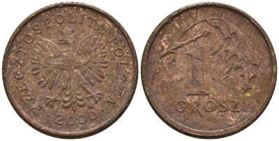 Польша 1 грош 2000 MW KM 276, Parchimowicz 701i латунь 4580-447
