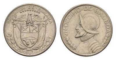 Панама 1/10 бальбоа (10 сентесимо) 1983 KM 10 медь плакированная медно-никелем aUNC 4644-162