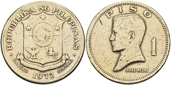 Филиппины 1 писо 1972 Хосе Рицаль KM 203 медь никель цинк 4178-1035