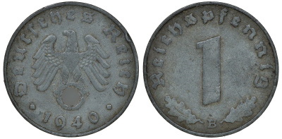 ГЕРМАНИЯ 1 РЕЙХСПФЕННИГ 1940 B J 369, KM 97 цинк 72-1649