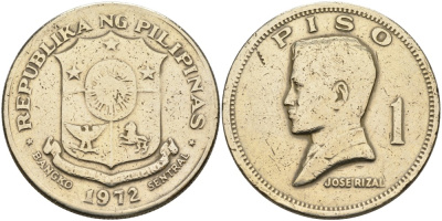 Филиппины 1 писо 1972 Хосе Рицаль KM 203 медь никель цинк 4178-1035