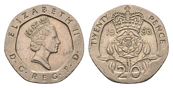 Великобритания 20 пенсов 1993 Елизавета II (1952-2022) KM 939, Spink 4361 (G2) медно-никель 4696-845
