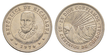 Никарагуа 25 сентаво 1974 KM 18.3 медно-никель UNC 4641-311