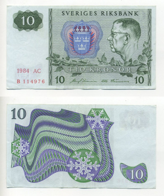 ШВЕЦИЯ 10 КРОН 1984 СЕРИЯ AC Pick 52e бумага 7203-77-1