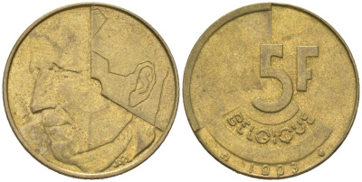 Бельгия 5 франков 1993 Belgique, Бодуэн I (1951-1993) KM 163 никель бронза 4616-1237
