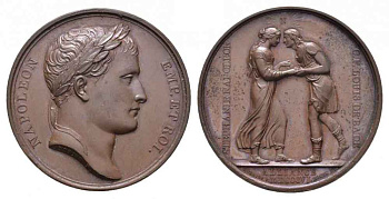 Франция медаль 1806 на бракосочетание Стефании де Богарне с великим герцогом Карлом Баденским, диаметр 40,6мм, вес 38,4 гр Bramsen 522, Slg. Julius 1566, Zeitz 70 бронза 00-821-16