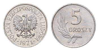 Польша 5 грошей 1971 Y A46 алюминий UNC 4627-143