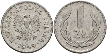 Польша 1 злотый 1949 Y 45a алюминий 4156-914