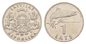 Латвия 1 лат 2007 KM 12 медно-никель 3996-1057