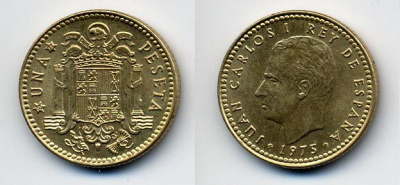 Испания 1 песета 1975 (79) Хуан Карлос I (1975-2014) KM 806 алюминиевая бронза 54-1736