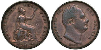 Великобритания 1 фартинг 1831 Вильгельм IV (1830-1837) KM 705, Spink 3848 медь 603-335