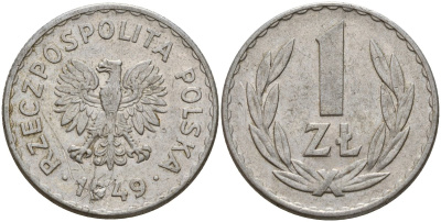 Польша 1 злотый 1949 Y 45a алюминий 4156-914