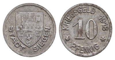 Зиген 10 пфеннигов 1918 Funck 497.4, Men18 29332.5 железо 4659-332