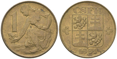 Чехословакия 1 крона 1991 KM 151 алюминиевая бронза 4605-346