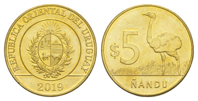 Уругвай 5 песо 2019 KM 134 биметалл UNC 4167-853