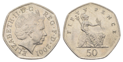 Великобритания 50 пенсов 2001 Елизавета II (1952-2022) KM 991, Spink 4610 (H8) медно-никель 4695-716