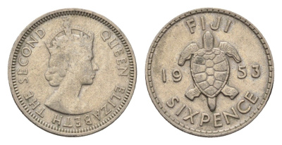 Фиджи 6 пенсов 1953 Елизавета II (1952-2022) KM 19 медно-никель 4687-1127