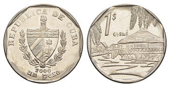 Куба 1 песо 2000 хижины Гуама KM 579 сталь плакированная никелем 4646-452