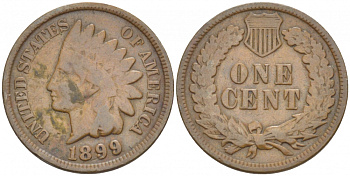 США 1 ЦЕНТ 1899 ИНДЕЕЦ KM 90а бронза 4547-264