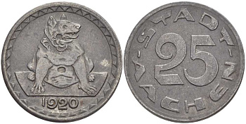 ААХЕН 25 ПФЕННИГОВ 1920 НОТГЕЛЬД ВЕСТФАЛИЯ железо 175-153