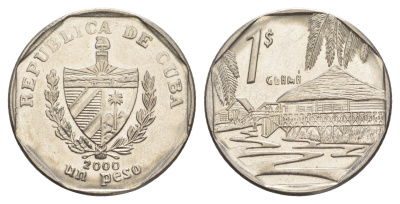 Куба 1 песо 2000 хижины Гуама KM 579 сталь плакированная никелем 4646-452