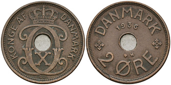Дания 2 эре 1936 Кристиан X (1912-1947) KM 827 бронза 4147-517