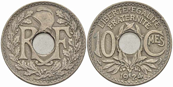 ФРАНЦИЯ 10 САНТИМОВ 1924 ТИП ЛИНДАЙЁ KM 866а, LE FRANC 138.10 медно-никель 108-145