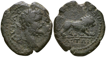 Римская Империя, Провинция Нижняя Мезия, Маркианополь AE 193 - 211 Септимий Север, бюст императора / лев ( R ) бронза 1100-7-57
