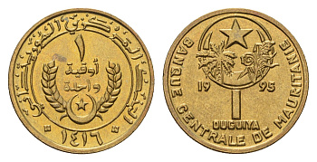 Мавритания 1 угия 1995 KM 6 алюминиевая бронза UNC 4585-248