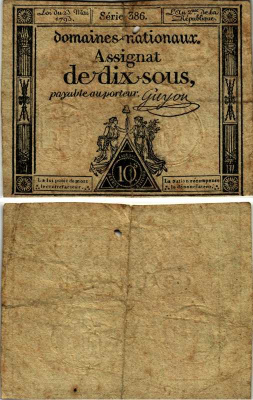 Франция 10 су 1793 женщины свободы, СЕРИЯ 386, ВОДЯНОЙ ЗНАК RF/Xs Pick А68b бумага 7485-54-1