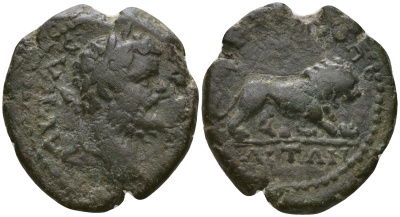 Римская Империя, Провинция Нижняя Мезия, Маркианополь AE 193 - 211 Септимий Север, бюст императора / лев ( R ) бронза 1100-7-57