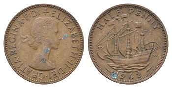 Великобритания 1/2 пенни 1962 Елизавета II (1952-2022) KM 896, Spink 4158 бронза 4662-1213