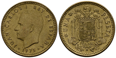Испания 1 песета 1975 Хуан Карлос I (1975-2014) KM 806 алюминиевая бронза 4176-325