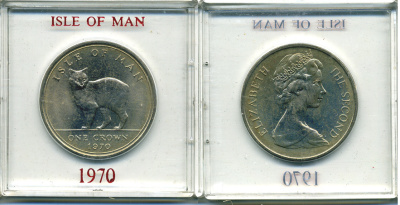 Остров Мэн 1 крона 1970 кошка Мэна, в оригинальной пластиковой коробке KM 18 медно-никель UNC 6-6-1-44