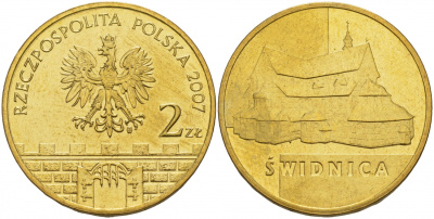Польша 2 злотых 2007 MW, серия польские города, Свидница (Swidnica) KM 621 латунь UNC M7-06