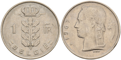 Бельгия 1 франк 1967 Belgie KM 143.1 медно-никель    4187-143