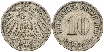 Германия 10 пфеннигов 1900 A KM 12, J. 13 медно-никель 4401-1211