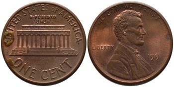 США 1 ЦЕНТ 1991 ЛИНКОЛЬН KM 201b цинк плакированный медью 66-1041