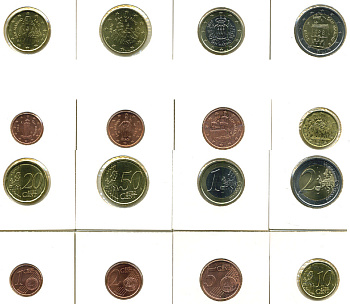 САН-МАРИНО ЕВРОНАБОР ИЗ 8 МОНЕТ 2010 В ХОЛДЕРАХ KM NEW UNC 78-19