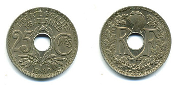 ФРАНЦИЯ 25 САНТИМОВ 1930 KM 867a медно-никель 04-512