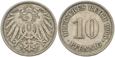Германия 10 пфеннигов 1900 A KM 12, J. 13 медно-никель 4401-1211