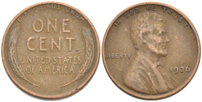 США 1 ЦЕНТ 1936 ЛИНКОЛЬН KM 132 бронза 3309-1239