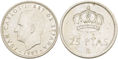 Испания 25 песет 1983 Хуан Карлос I (1975-2014) KM 824 медно-никель 216-725