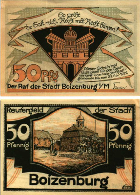 БОЙЦЕНБУРГ 50 ПФЕННИГОВ 1922 НОТГЕЛЬД, 31 МАЯ 1922, ЗЕМЛЯ МЕКЛЕНБУРГ ПЕРЕДНЯЯ ПОМЕРАНИЯ Grabowski 134.1a бумага 6318-40-1-2