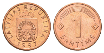 Латвия 1 сантим 1997 KM 15 сталь плакированная медью UNC 4617-651