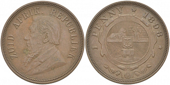 Южно-Африканская Республика, Трансвааль 1 пенни 1898 Пауль Крюгер KM 2 медь 180-846