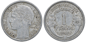 Франция 1 франк 1947 KM 885a.1 алюминий 4163-434