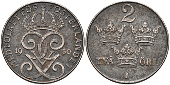 Швеция 2 эре 1950 Густав V (1907-1950) KM 811 железо 4591-932