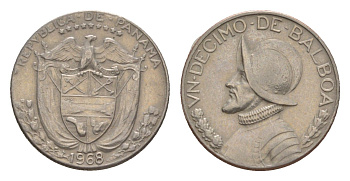 Панама 1/10 бальбоа (10 сентесимо) 1968 KM 10 медь плакированная медно-никелем 4644-132